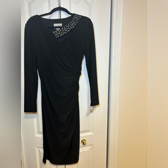 NWT Joseph Ribkoff - Classy Elegant Black Long Dress with Embellished Neckline - Picture 1 of 9